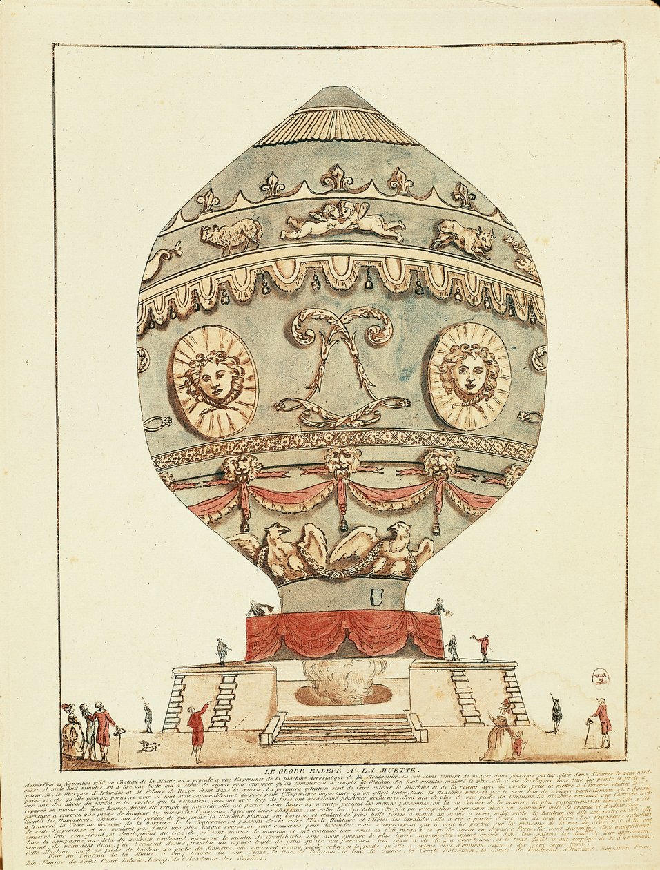 Experiment der Gebrüder Montgolfier mit einem Heißluftballon im Schloss La Muette, 21. November von French School