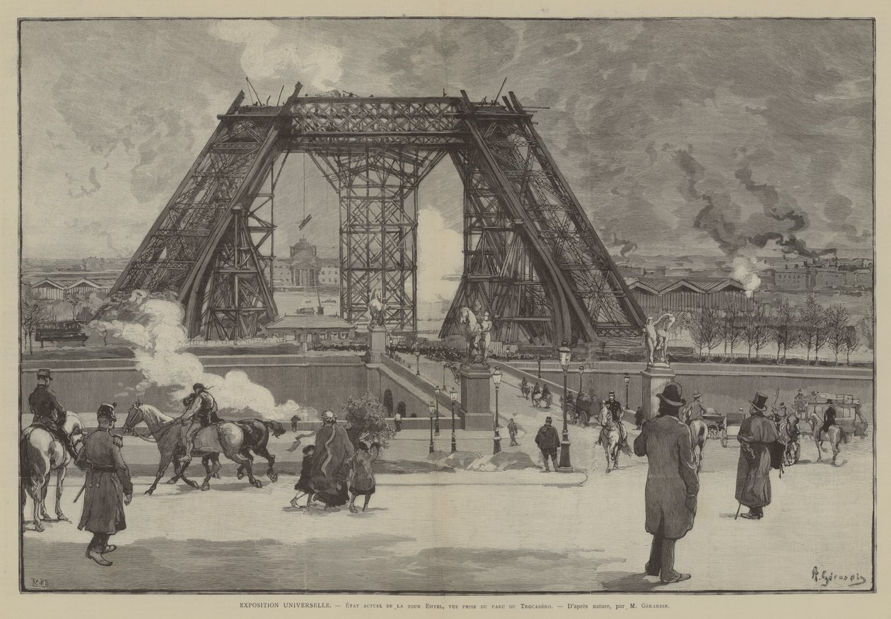 Weltausstellung, aktueller Zustand des Eiffelturms, Blick vom Trocadero-Park von French School