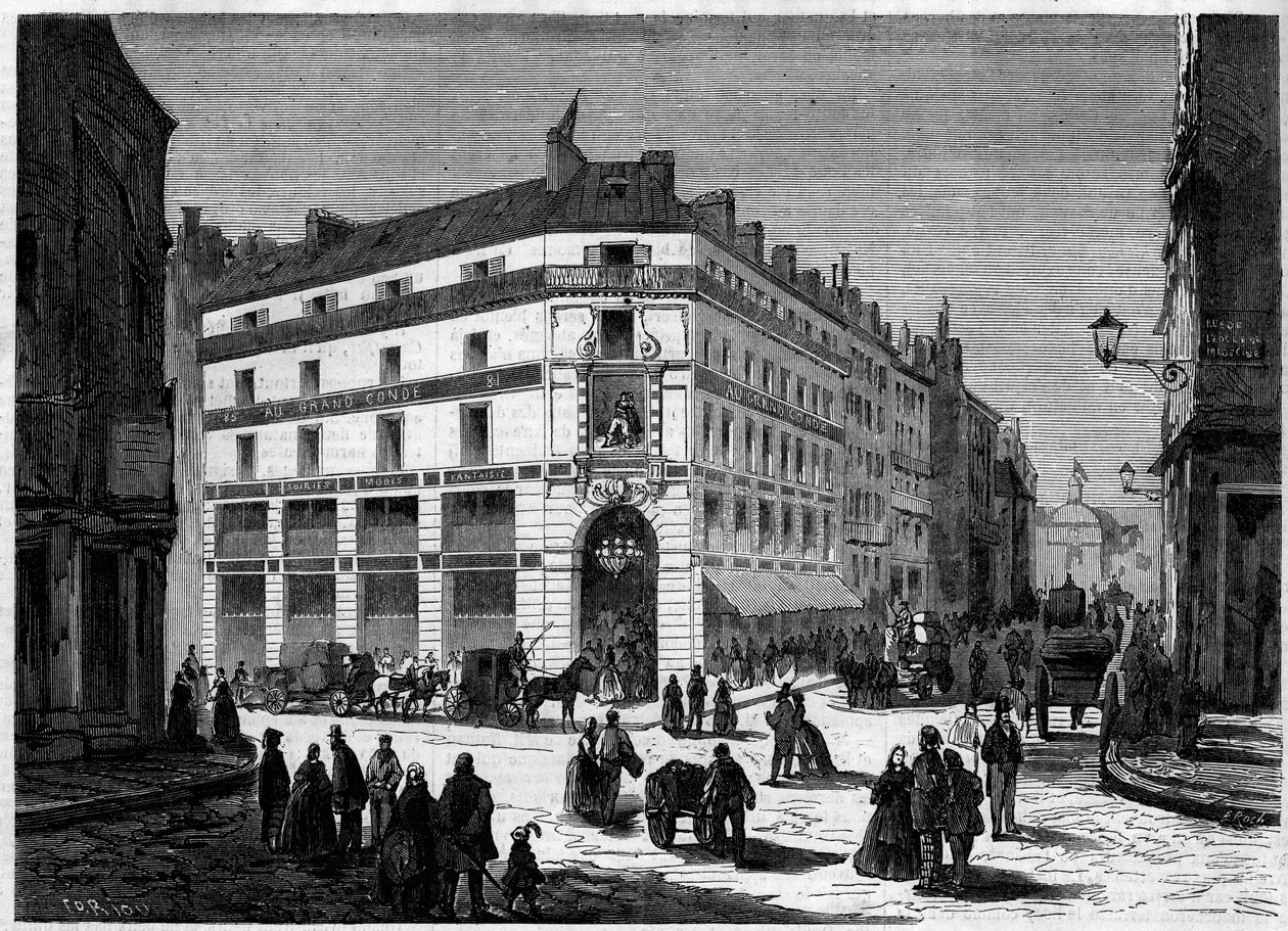 Außenansicht der neuen Geschäfte im Grand Conde, Paris, eingeweiht am 8. April von French School