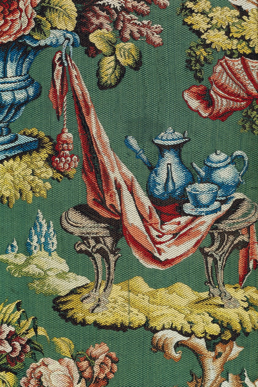 Stoff mit einer Schokoladenkanne und einer Teekanne, Lyoner Werkstatt, ca. 1730 von French School