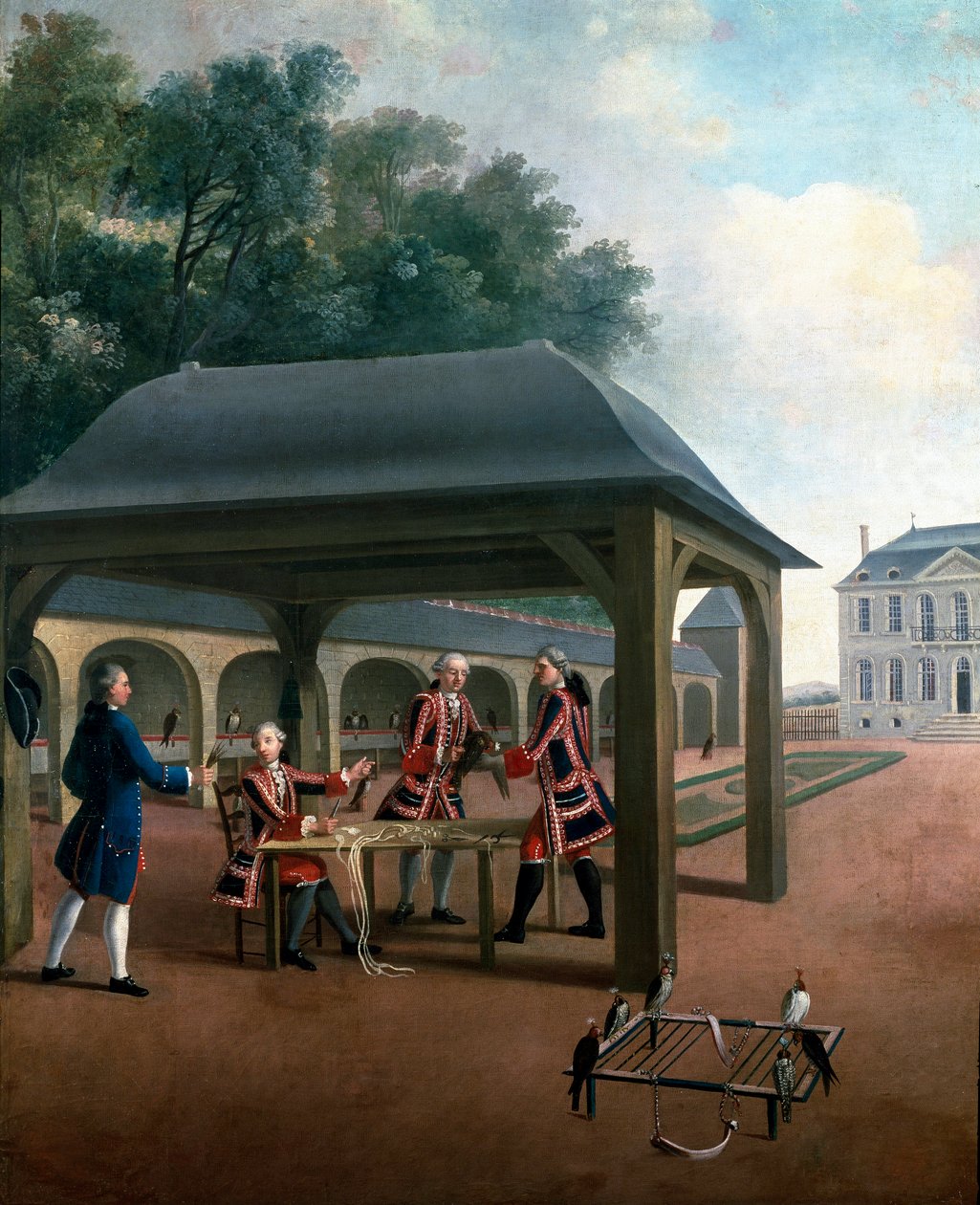 Falknerei. Gemälde der französischen Schule des 18. Jahrhunderts von French School