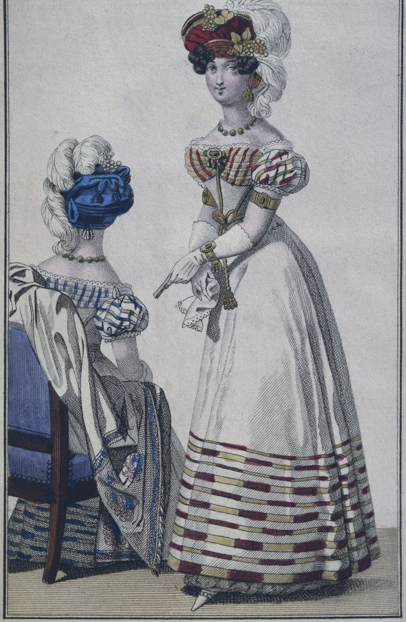 Modeplatte, Paris, Illustration aus Le Petit Courrier des Dames, um 1820 (Farbstich) von French School