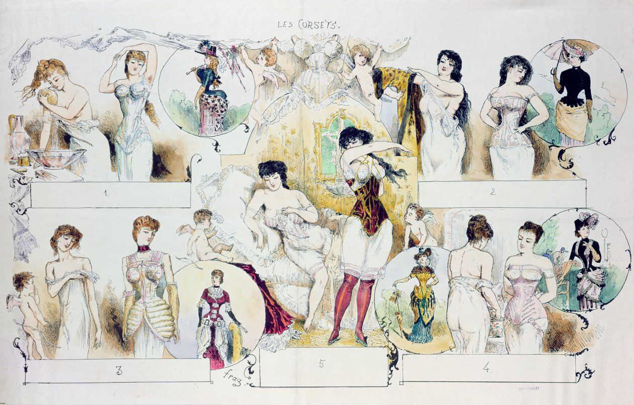 Modeplatte für La Vie Parisienne, die Korsetts zeigt, ca. 1870 von French School