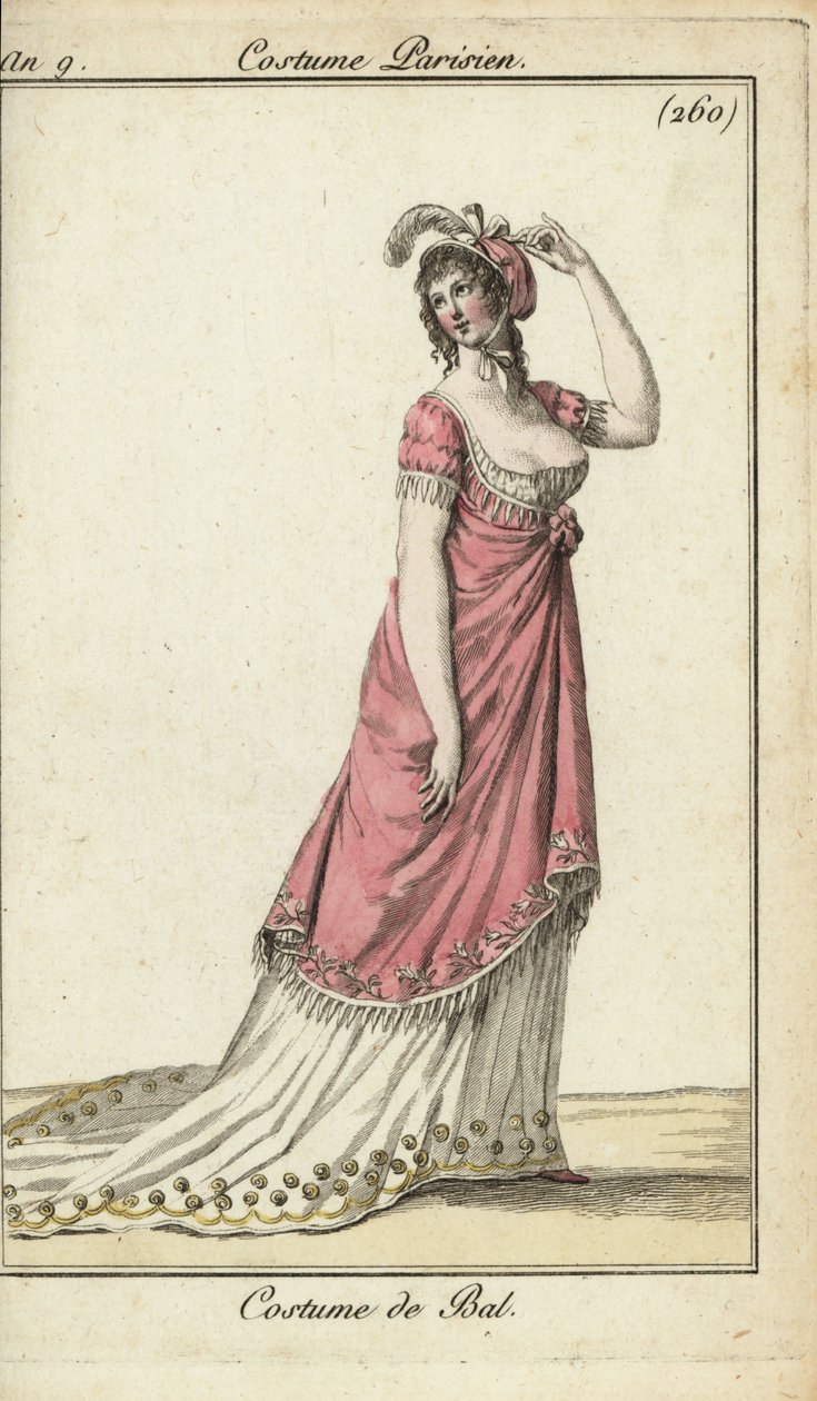 Modische Frau in einem luxuriösen Ballkleid, Paris von French School