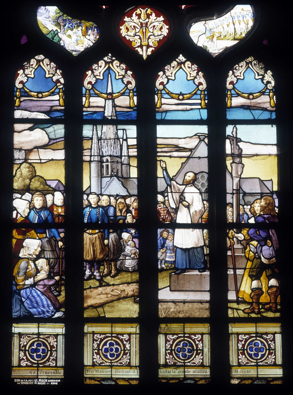 Pater Maunoir predigt in Kerlas die große Mission von 1658 - Glasfenster der St.-Germain-Kirche in Kerlaz von French School