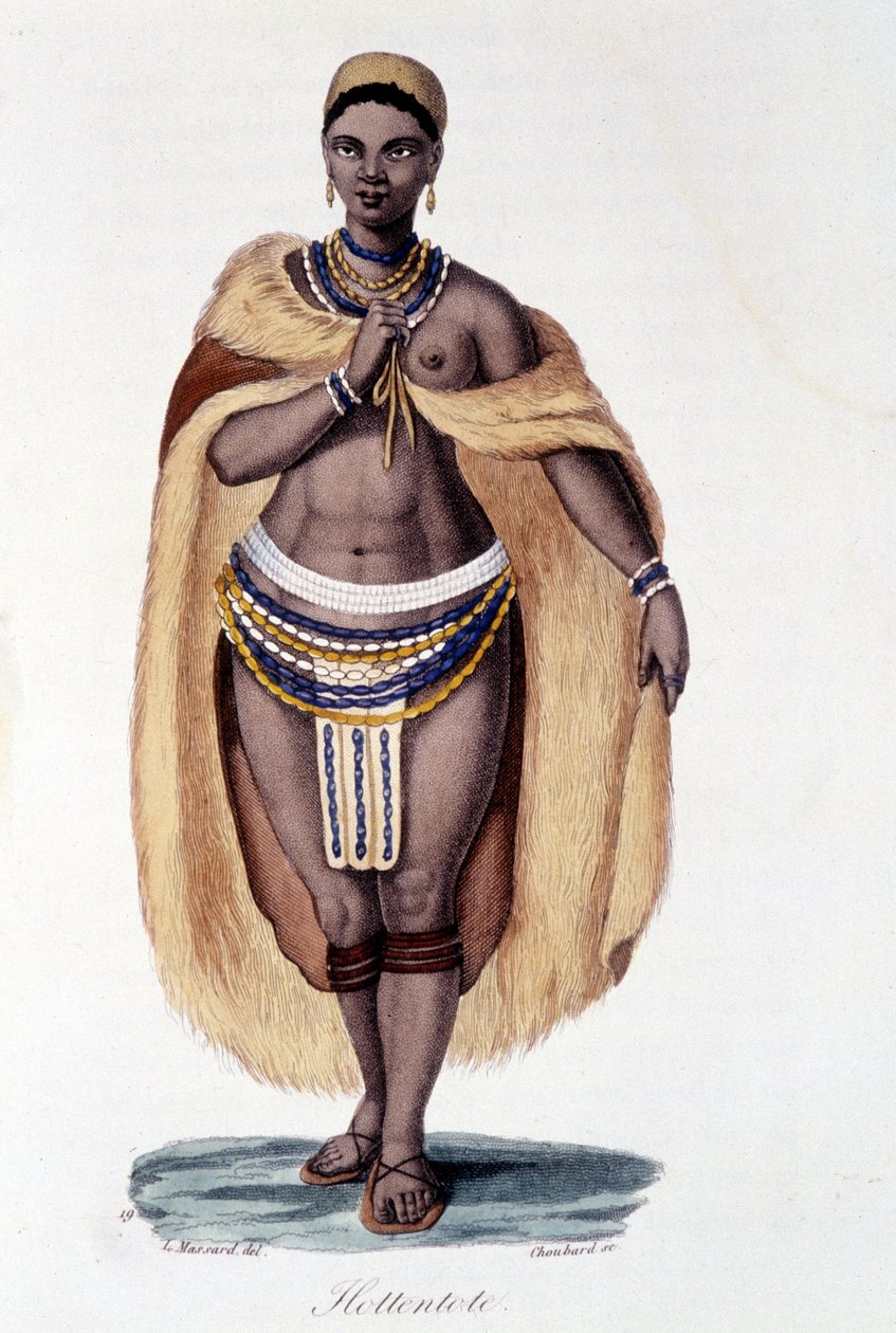 Femme Hottentote (Venus Hottentote) in traditioneller Tracht - in „Bibliotheque universelle des voyages“ von Albert Montémont, ed. Armand Aubrée von French School