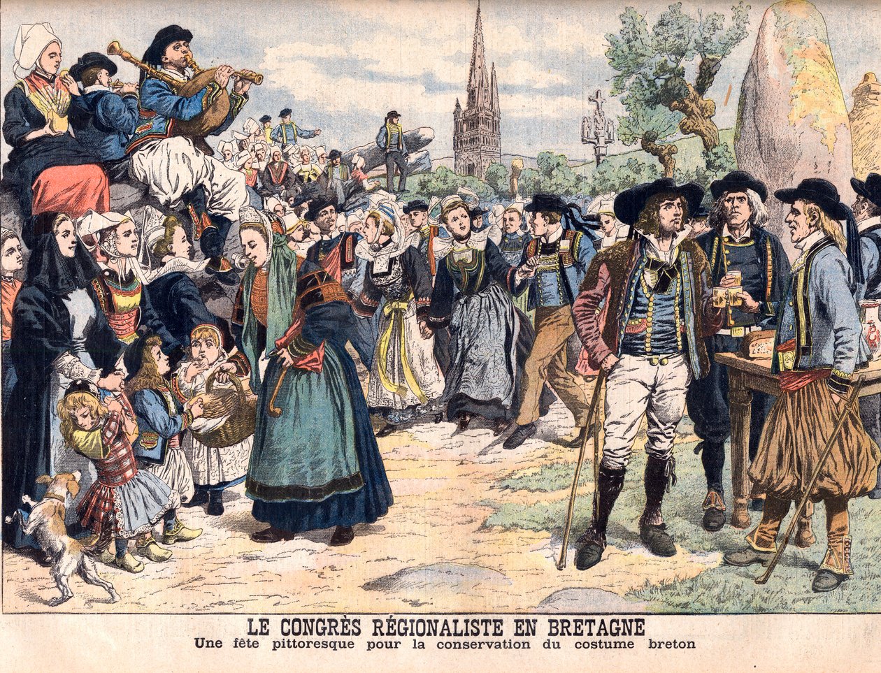 Fest zur Erhaltung der traditionellen bretonischen Tracht. Der Regionalkongress in der Bretagne. Eine malerische Feier zur Bewahrung der bretonischen Tracht. Illustration für Le Petit Journal von French School