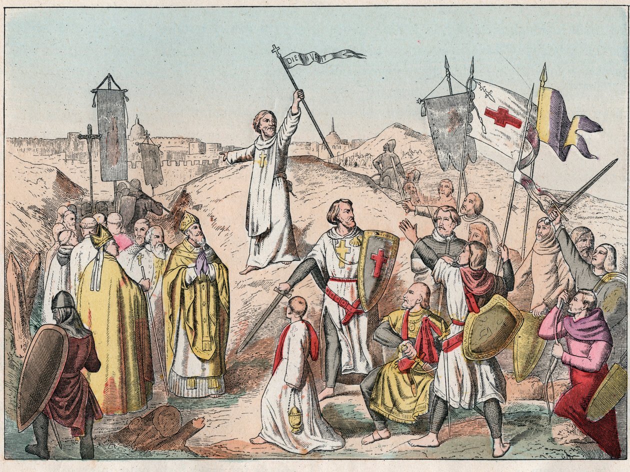 Erster Kreuzzug: die Belagerung und Eroberung Jerusalems durch die Kreuzfahrer unter der Führung von Gottfried von Bouillon (1058-1100) im Jahr 1099 - Gravur Ende des 19. Jahrhunderts in "Nos Gires Nationales - Images" von French School