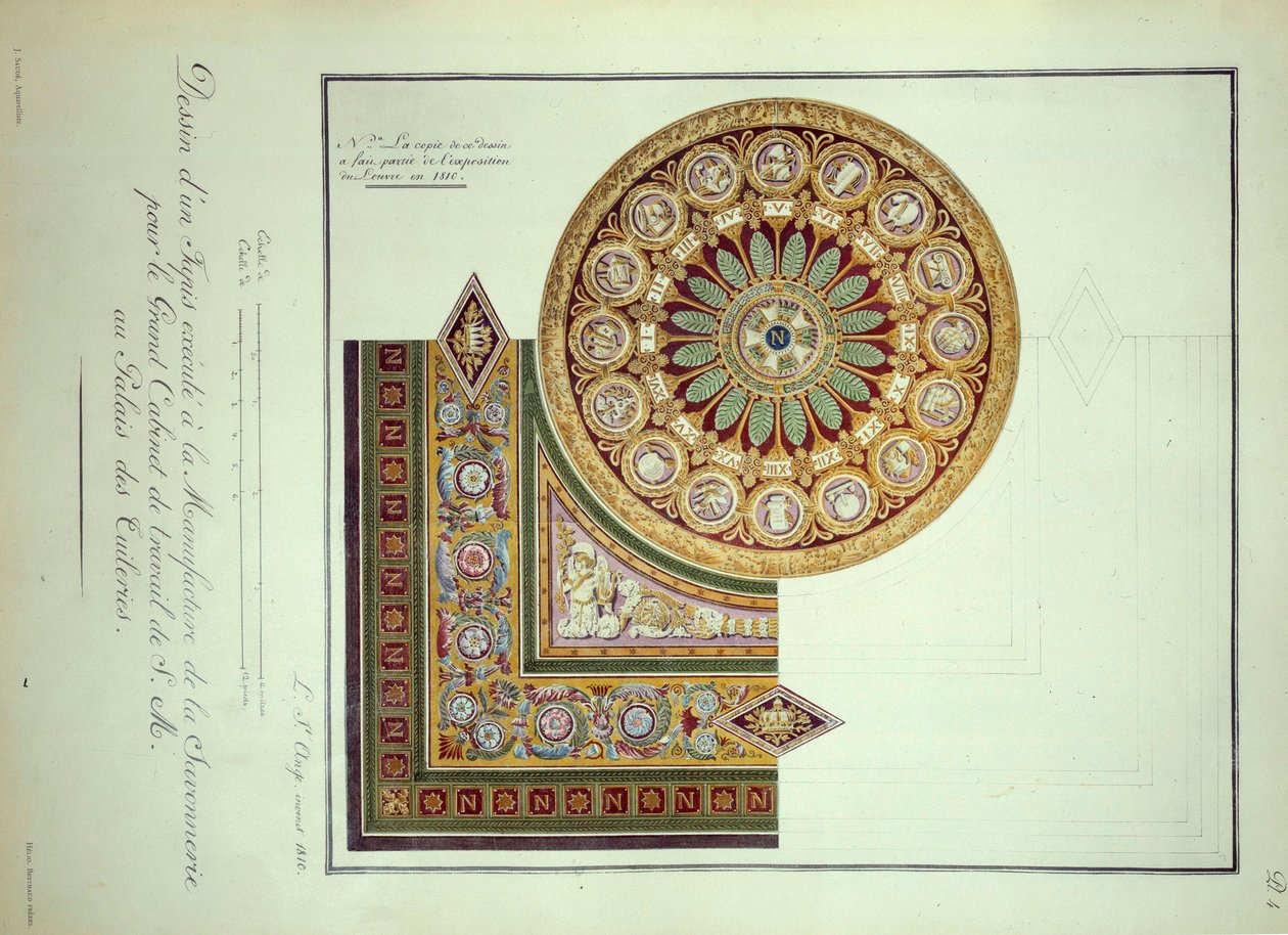 Erstes Kaiserreich: Entwurf eines Teppichs, ausgeführt in der Manufacture de la Savonnerie für das Arbeitszimmer von Kaiser Napoleon I (1769-1821) im Palais des Tuileries in Paris von French School