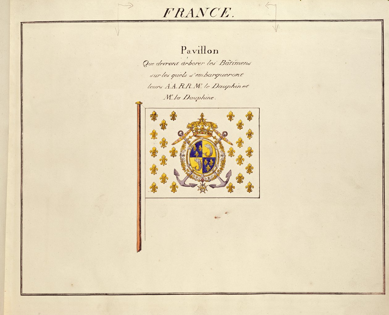 Flagge des Dauphin und der Dauphine, Louis-Antoine und Marie-Therese von Frankreich, aus Pavillons des Puissances Maritimes, ca. 1815-30 von French School