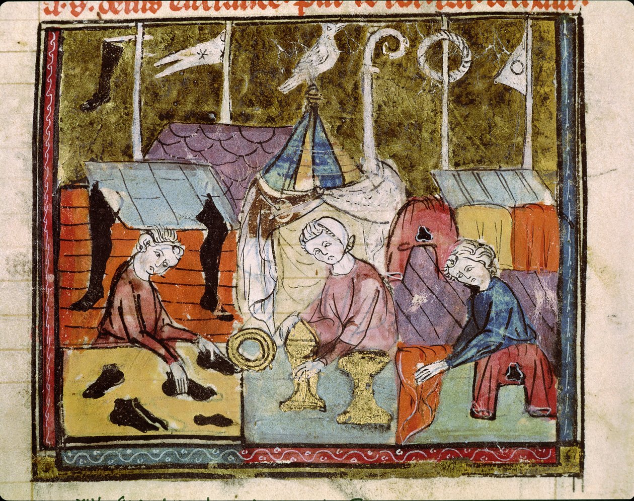 Fol.122v Kaufleute auf der Lendit-Messe bei St. Denis, aus den Grandes Chroniques de France, 1375-79 von French School