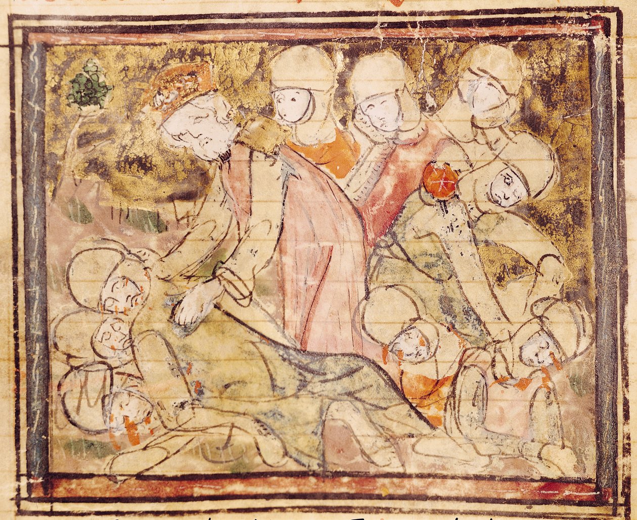 Fol.136v Wie Karl der Große (742-814) Roland tot fand, aus den Grandes Chroniques de France, 1375-79 von French School