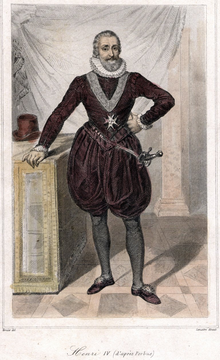 Ganzkörperporträt von Henri IV (1553 - 1610) mit einem Schwert. von French School