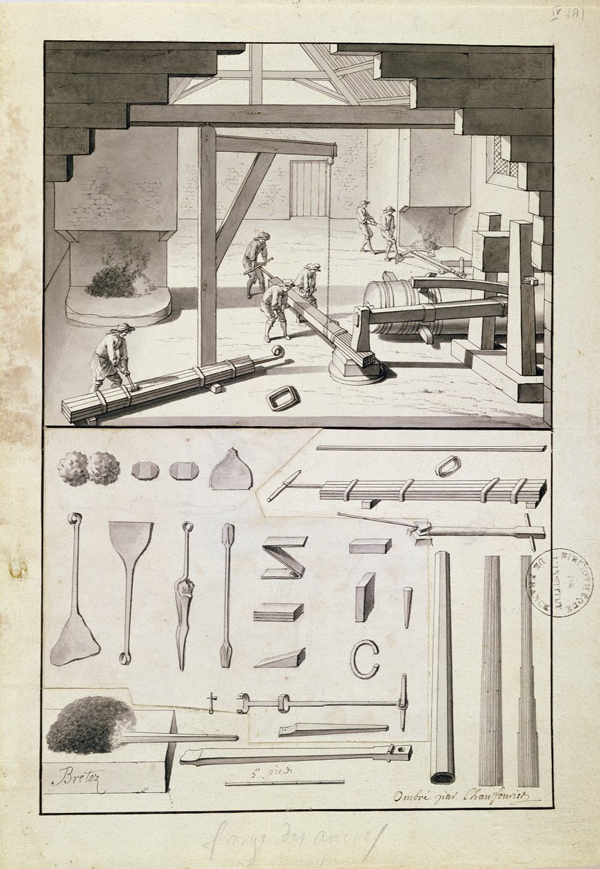Gießerei, Zeichnung für die Description des Arts et Métiers, von L. Simonneau, die Diderot für die Encyclopédie inspirierte von French School