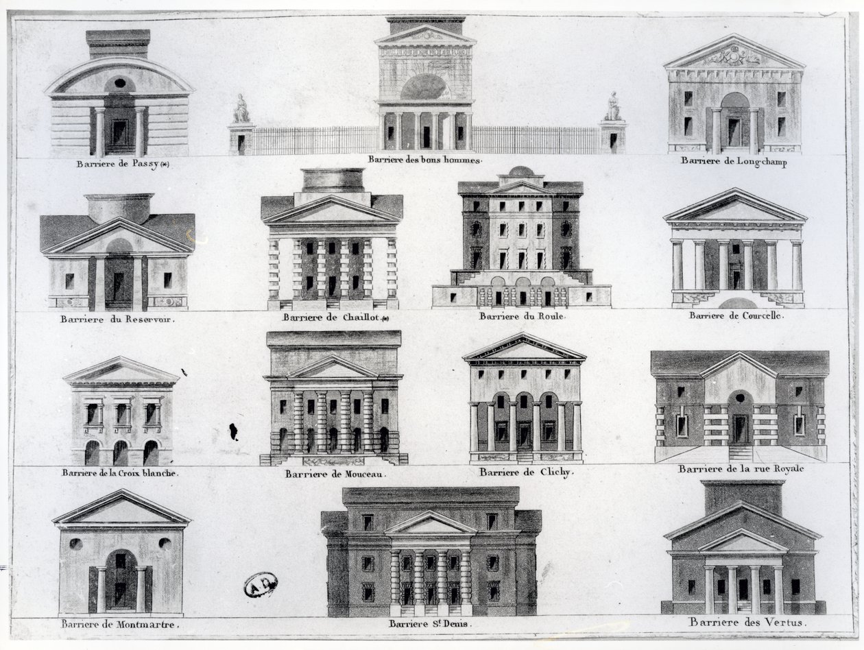 Vierzehn der von Claude Nicolas Ledoux entworfenen Barrieren für die Mauer der Bauern-General um Paris von French School
