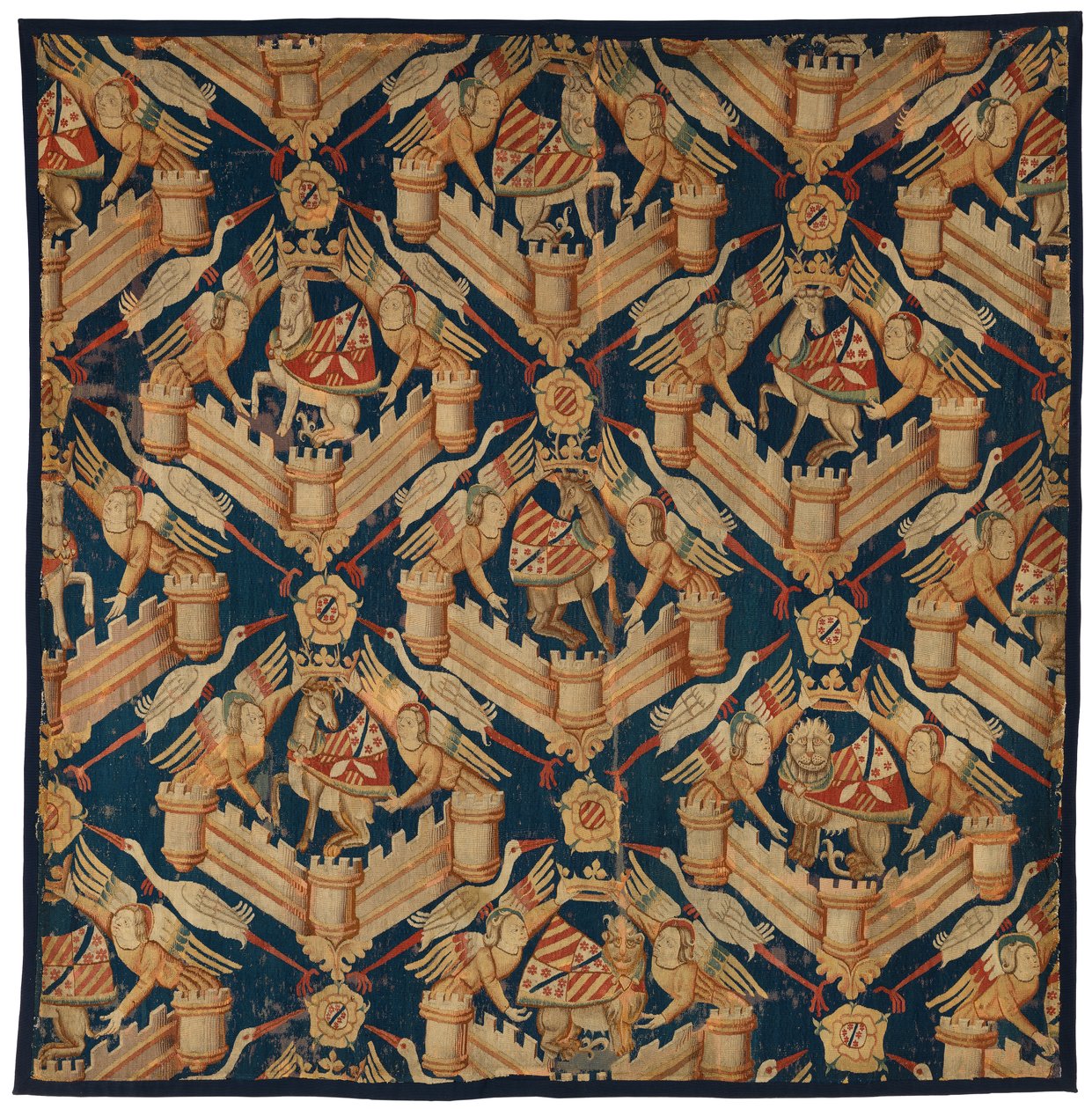 Fragment eines heraldischen Wandteppichs, das die Wappen von Beaufort, Turenne und Comminges darstellt, hergestellt in Paris oder Arras (Wolle) von French School