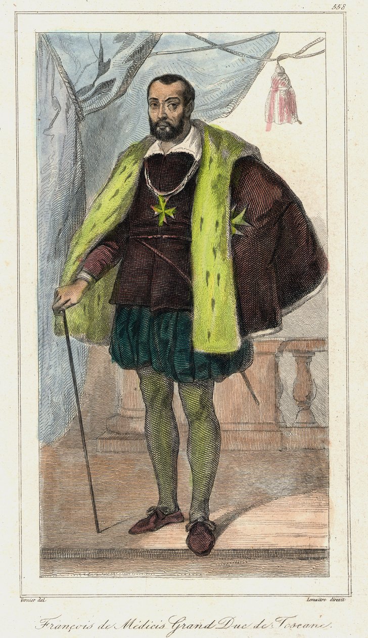 Francesco de Medici (Franz von Medici), Großherzog der Toskana (1541-1587), Vater von Maria von Medici. Gravur 19. Jahrhundert. von French School