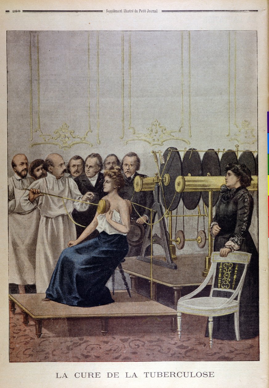 Francisque Crotte behandelt einen Patienten mit Tuberkulose mit Elektrizität, aus Le Petit Journal, 1901 von French School