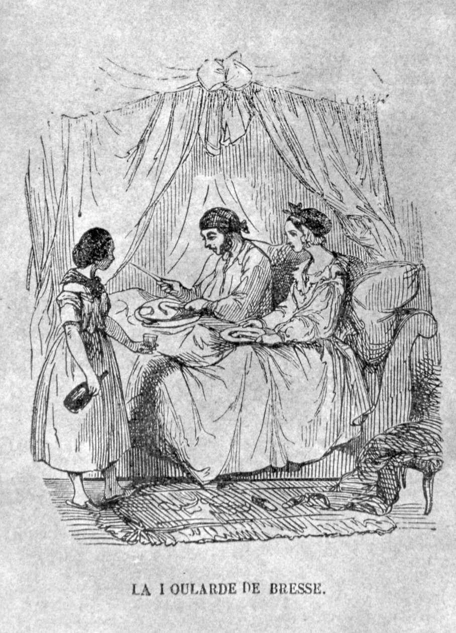 Französische Illustration einer Person mit Gicht im Bett, 1848 von French School