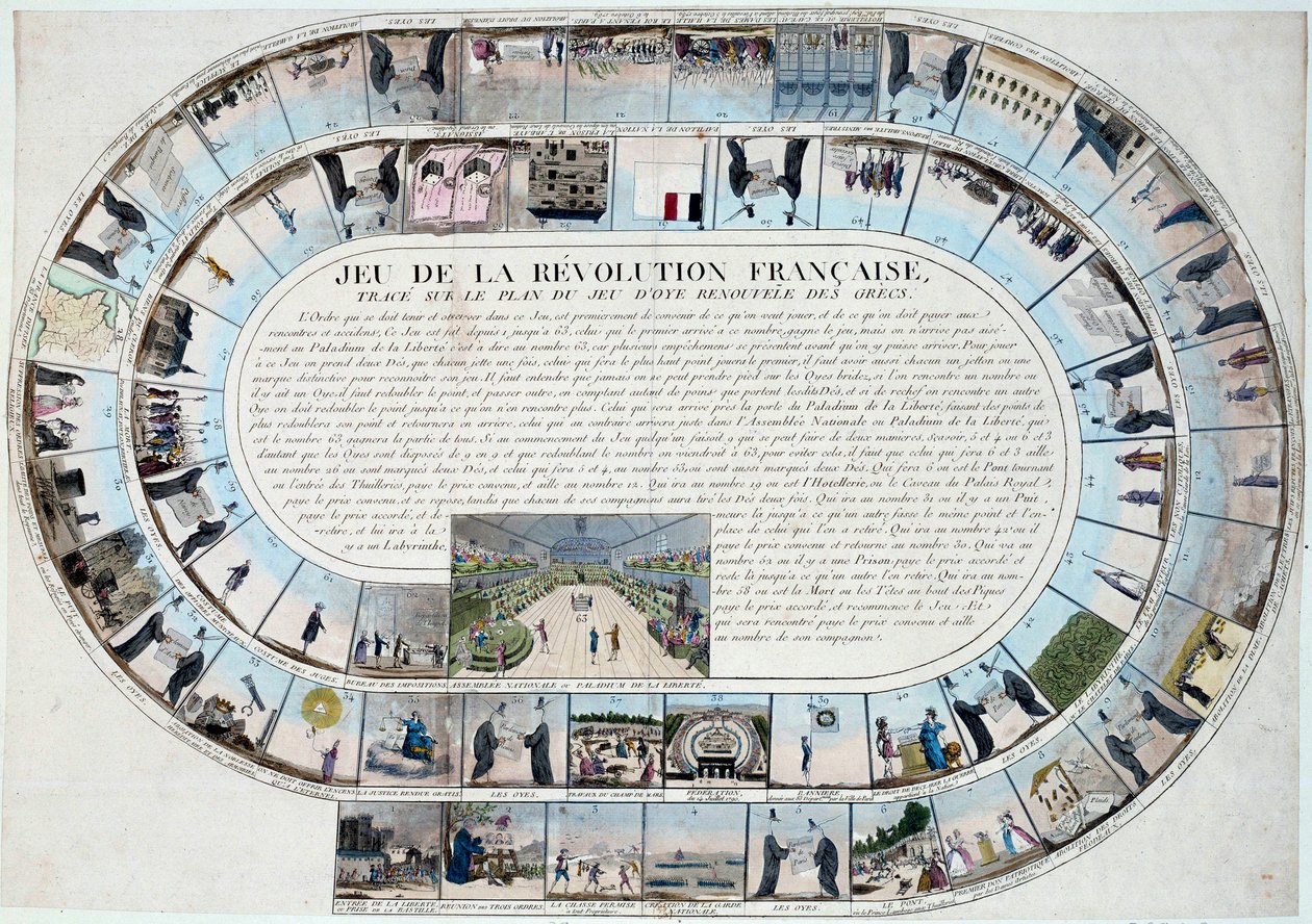 Französische Revolution: Gänsespiel am Ende des 18. Jahrhunderts mit den wichtigsten Stationen der Revolution von French School