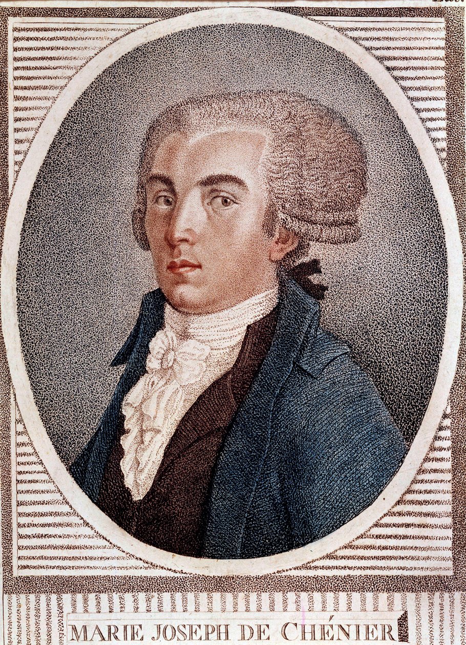 Französische Revolution: Porträt des Diplomaten, Dichters und Historikers Marie Joseph Chenier (1764-1811), Autor des "Chant du départ". Gravur des 19. Jahrhunderts von French School