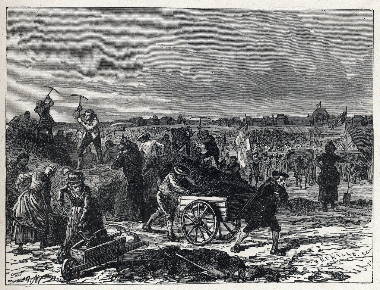 Französische Revolution: Arbeiten auf dem Marsfeld in Paris zur Vorbereitung des Fête de la Fédération im Jahr 1790 von French School
