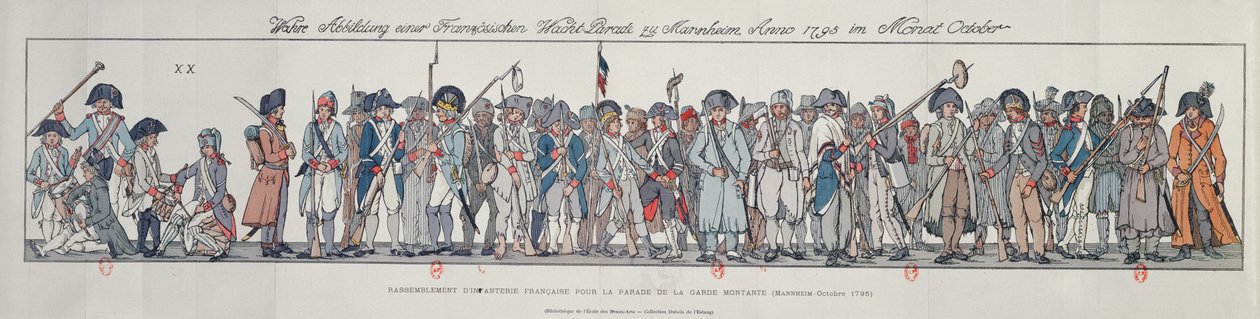 Französische Soldaten in Deutschland, 1795 (Farbstich) von French School