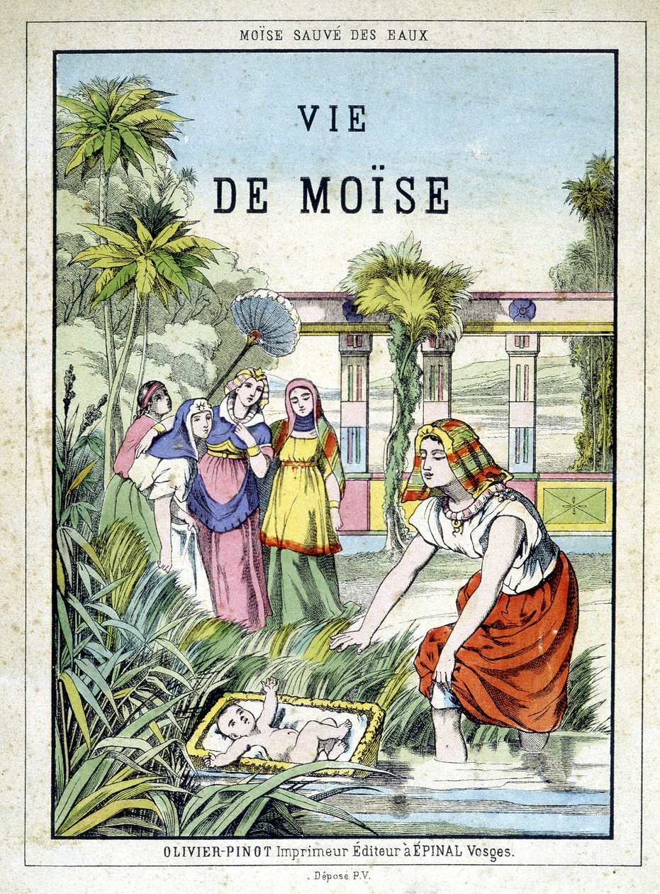 Frontispiz des Buches „Life of Moses“, ed. Olivier Pinot, Epinal, Ende des 19. Jahrhunderts von French School