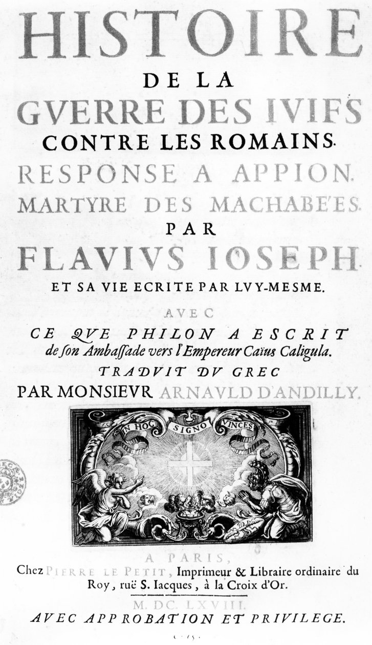 Frontispiz von Histoire de la Guerre des Juifs contre les Romains von Flavius Josephus, veröffentlicht in Paris, 1688 von French School