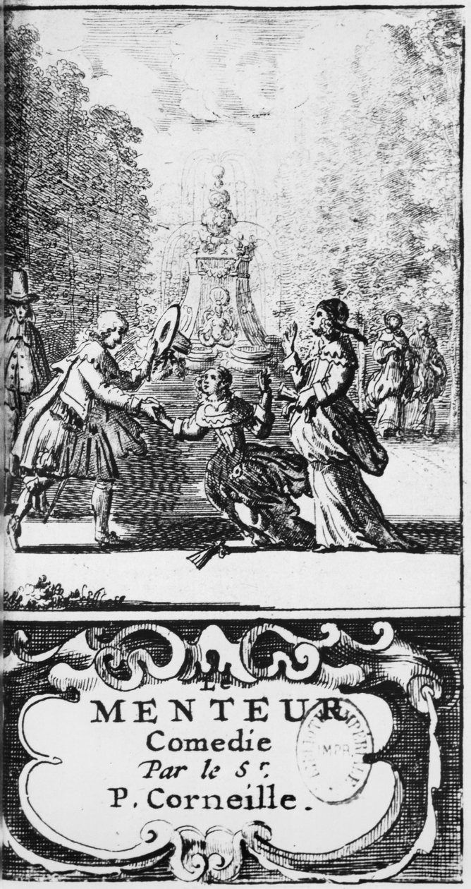 Frontispiz von Le Menteur von Pierre Corneille (1606-84), veröffentlicht 1664, Amsterdam von French School