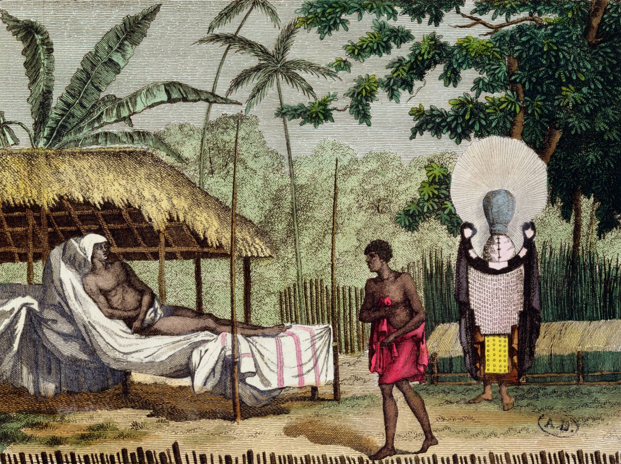 Beerdigungs- und Trauerriten in Tahiti, 1811 von French School