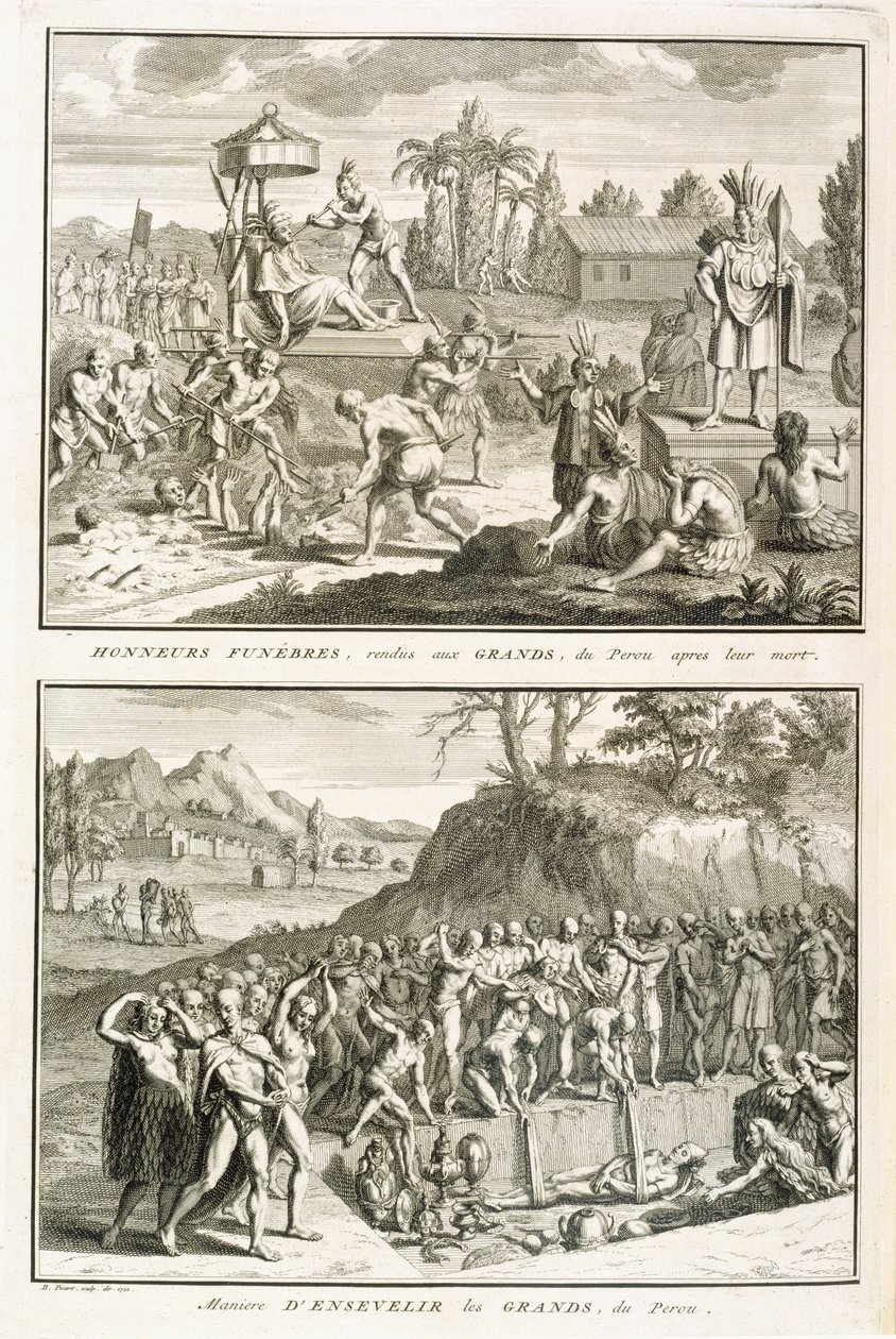 Begräbnisriten und die Art der Bestattung von Herren nach ihrem Tod in Peru, Illustration aus Religiöse Zeremonien und Bräuche, graviert von Bernard Picart (1673-1733) 1722 von French School