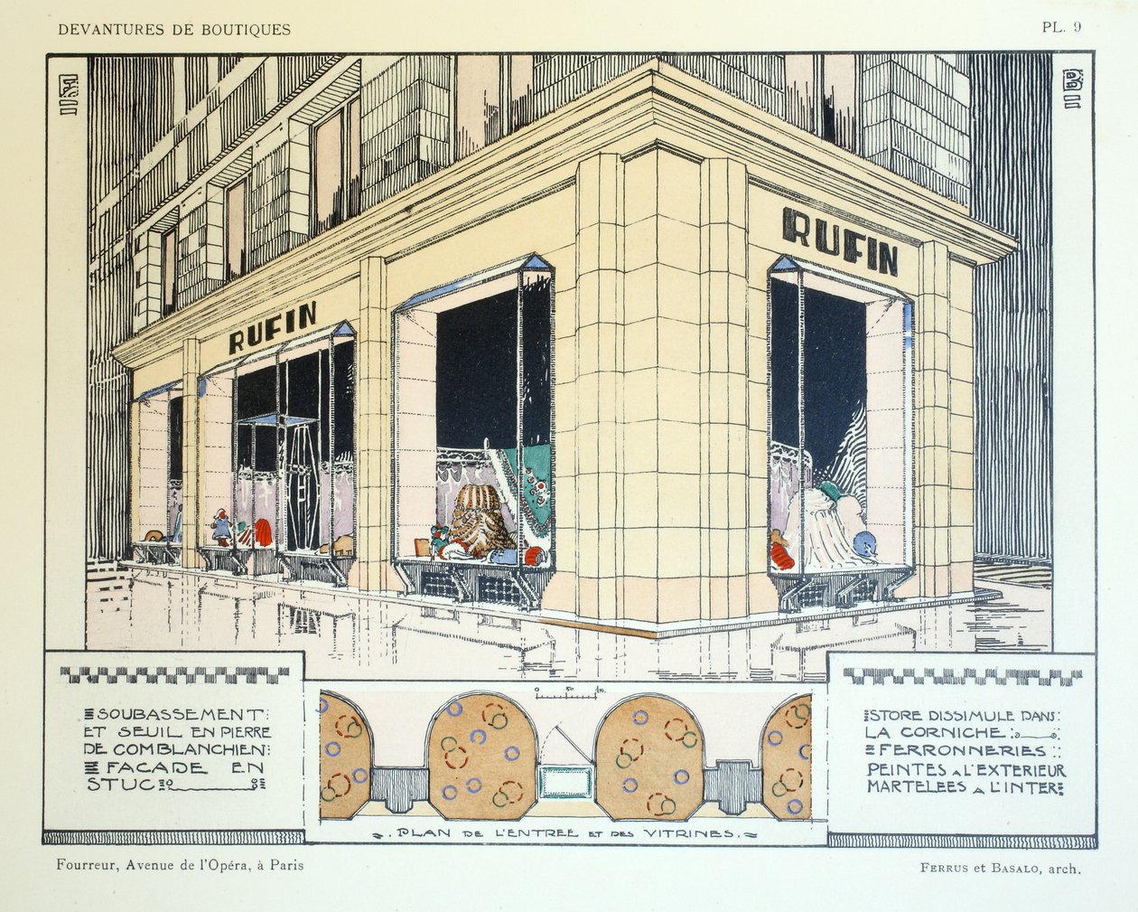Pelzhändler, Platte 9, Illustration aus Devantures de Boutiques von Louis-Pierre Sezille, Paris, 1927 von French School