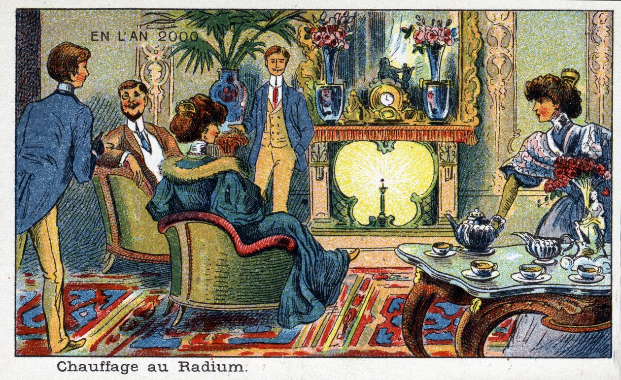 Zukunftstage: Eine Vision des 19. Jahrhunderts vom Jahr 2000 Serie: Radiumheizung. Chromolithographie von Villemard von French School