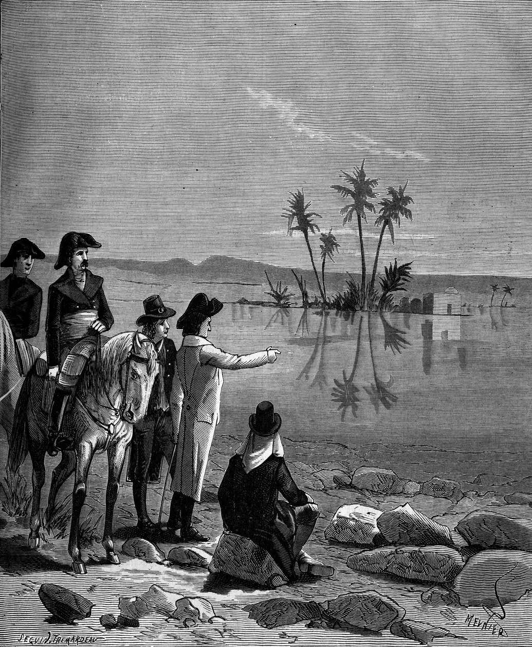 Gaspard Monge, Graf von Peluse (1746 - 1818), französischer Mathematiker während der Ägyptenexpedition (1798-1801) beobachtete das Phänomen der Fata Morgana. von French School