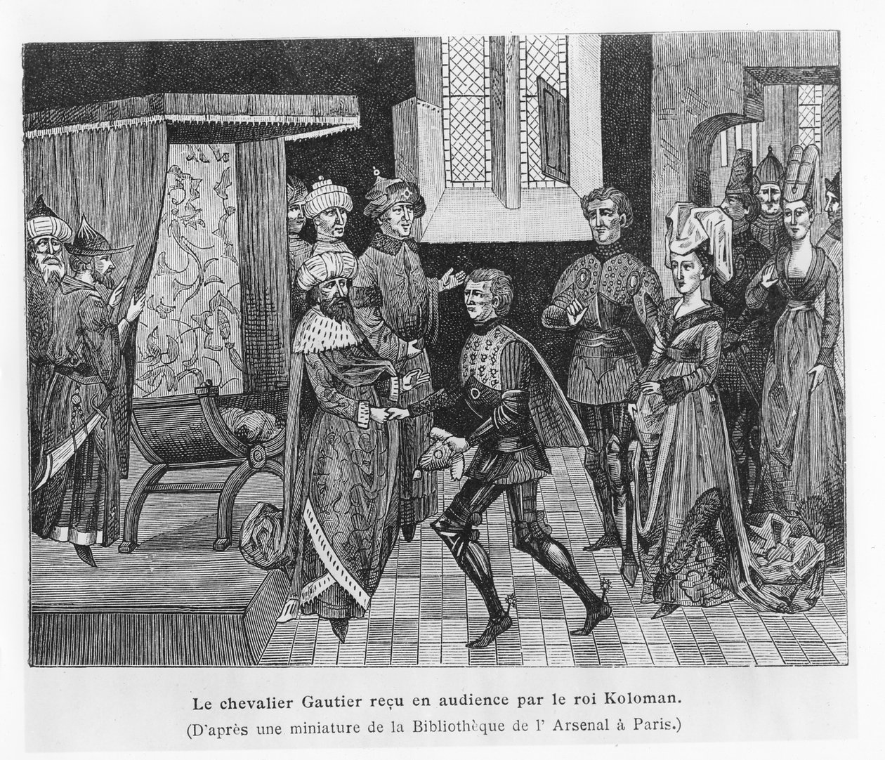 Gautier wird von König Koloman von Ungarn empfangen (Gravur) von French School