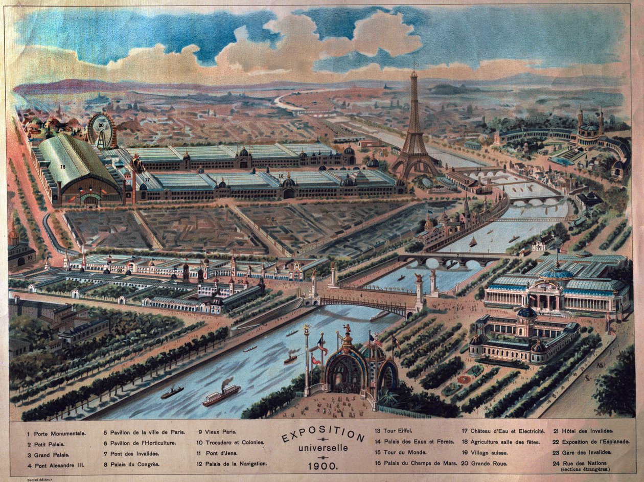 Gesamtansicht der Pariser Weltausstellung. Gravur von 1900. Musée Carnavalet. von French School
