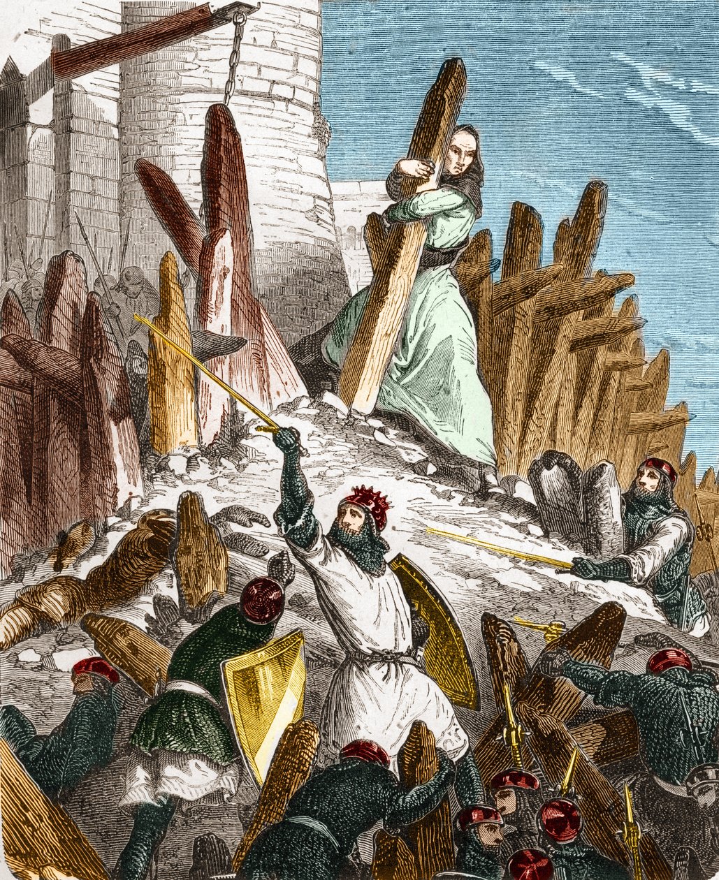 Krieg gegen Hugues du Puiset durch Ludwig den Dicken: Angriff auf das Schloss du Puiset (im Département Eure-et-Loir) durch die Truppen des Königs von Frankreich LOUIS VI. den Dicken im Jahr 1118. Gravur in „Histoire De France En Cent Paintings“ von Paul L von French School