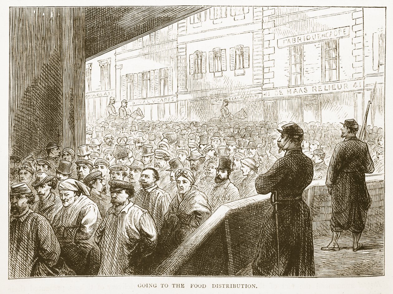 Auf dem Weg zur Essensverteilung, Illustration aus Cassells Geschichte des Krieges zwischen Frankreich und Deutschland, 1870-1871 von French School