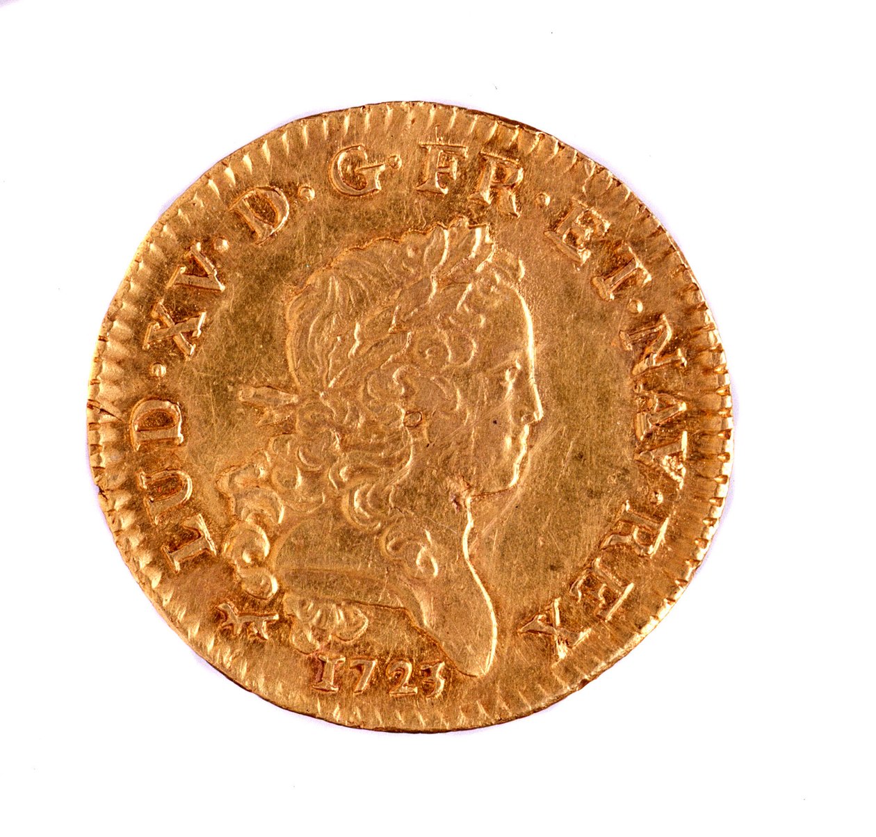 Goldener französischer Louis, Regierungszeit von König Louis XV (1715-1774) 1723. Durchm. 2,3 cm Neapel, Archäologisches Museum von French School