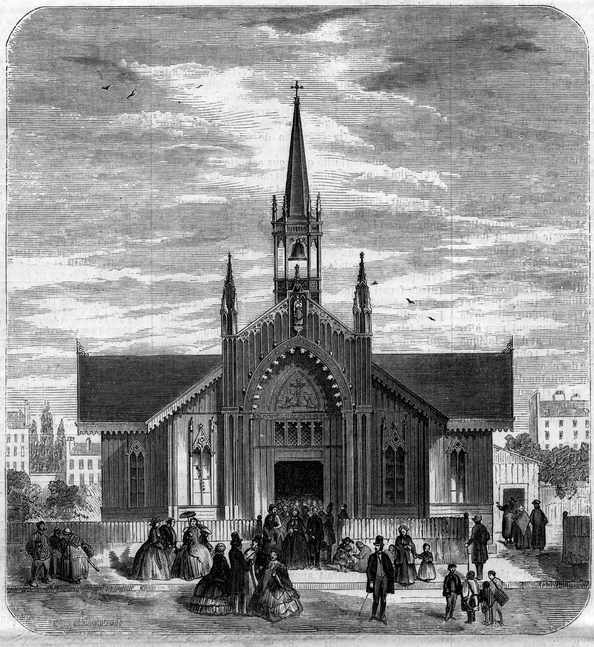 Gotische Architektur: Ansicht der Fassade der Kirche Sainte Marie des Champs, Paris von French School