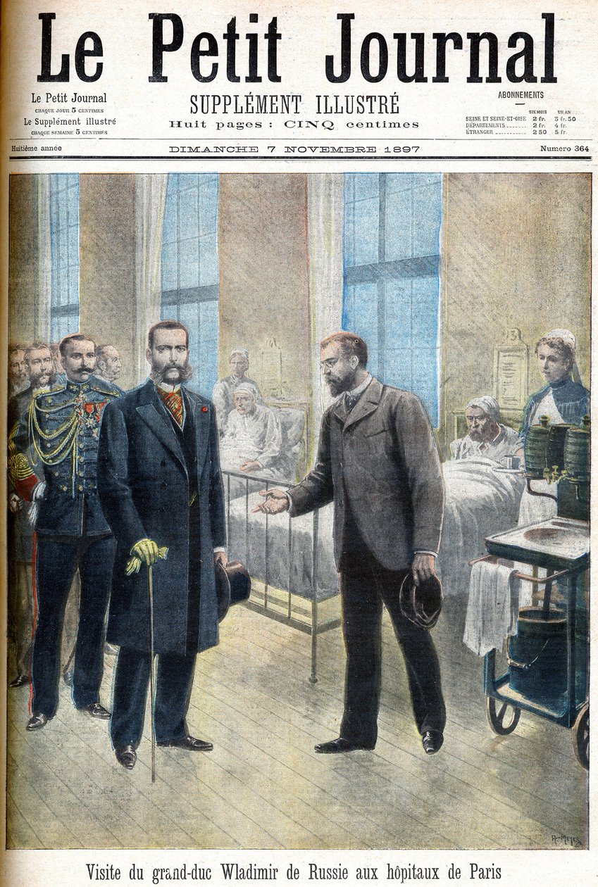 Großherzog Wladimir Alexandrowitsch von Russland besucht Pariser Krankenhäuser - Illustration für Le Petit Journal, 7. November 1897 (Gravur) von French School