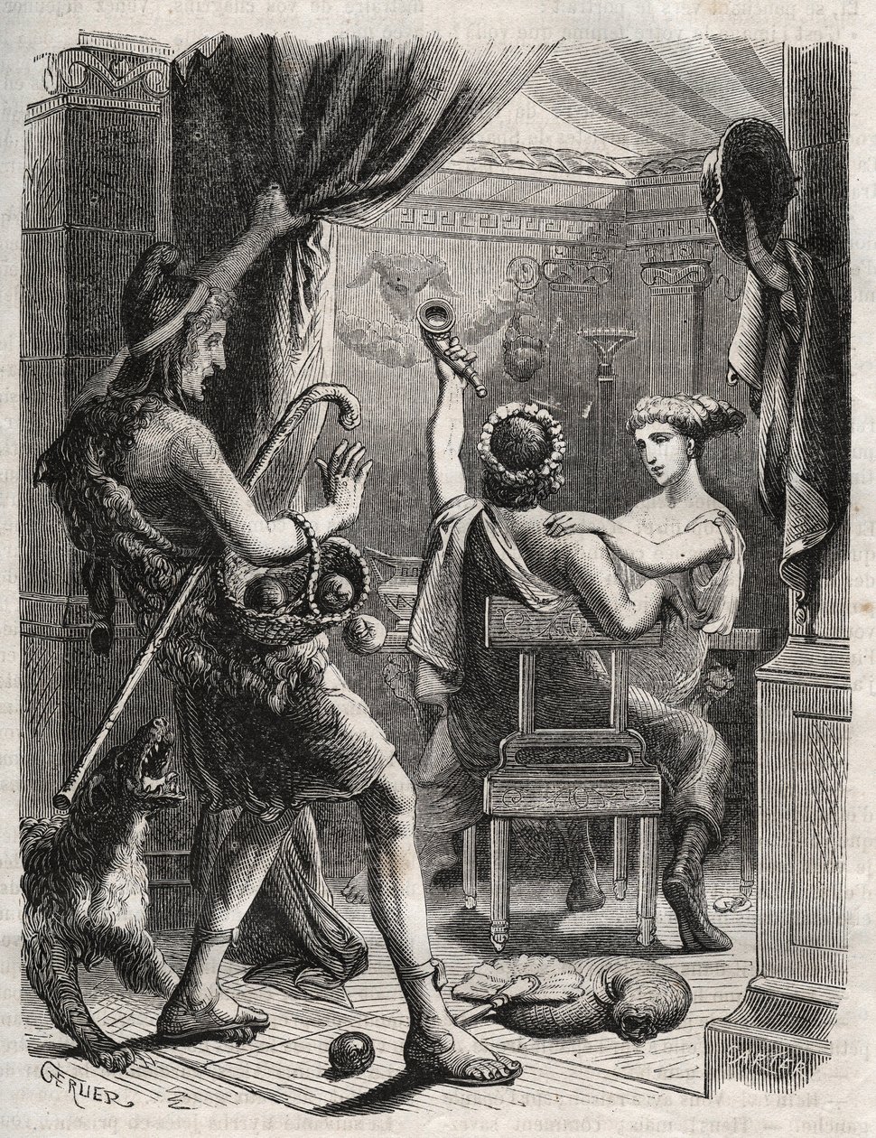 Griechische Mythologie: „Dieser Schrei kam von Paris“. Paris überrascht Helene mit Peritanus. Gravur von 1871 in „Histoire Des Cocuses Celebres“ von Henry de Kock von French School