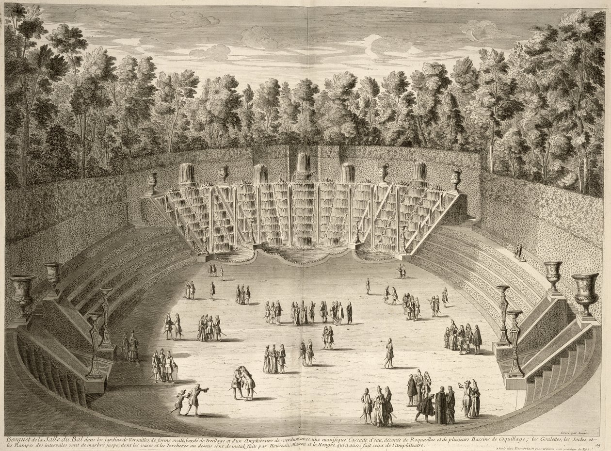 Hain des Salle du Bal, Versailles, aus Les Plans, Profils et Elevations des Ville et Chateau de Versailles, graviert von Lucas, veröffentlicht ca. 1715 von French School