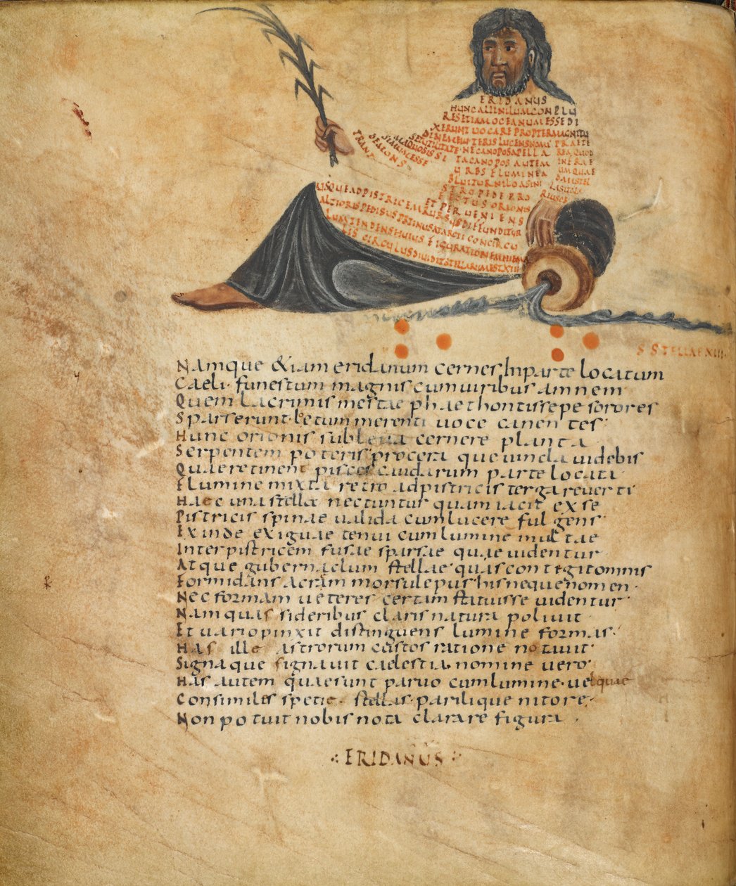Illustration des Sternbildes Eridanus und Text, ca. 820-40 von French School