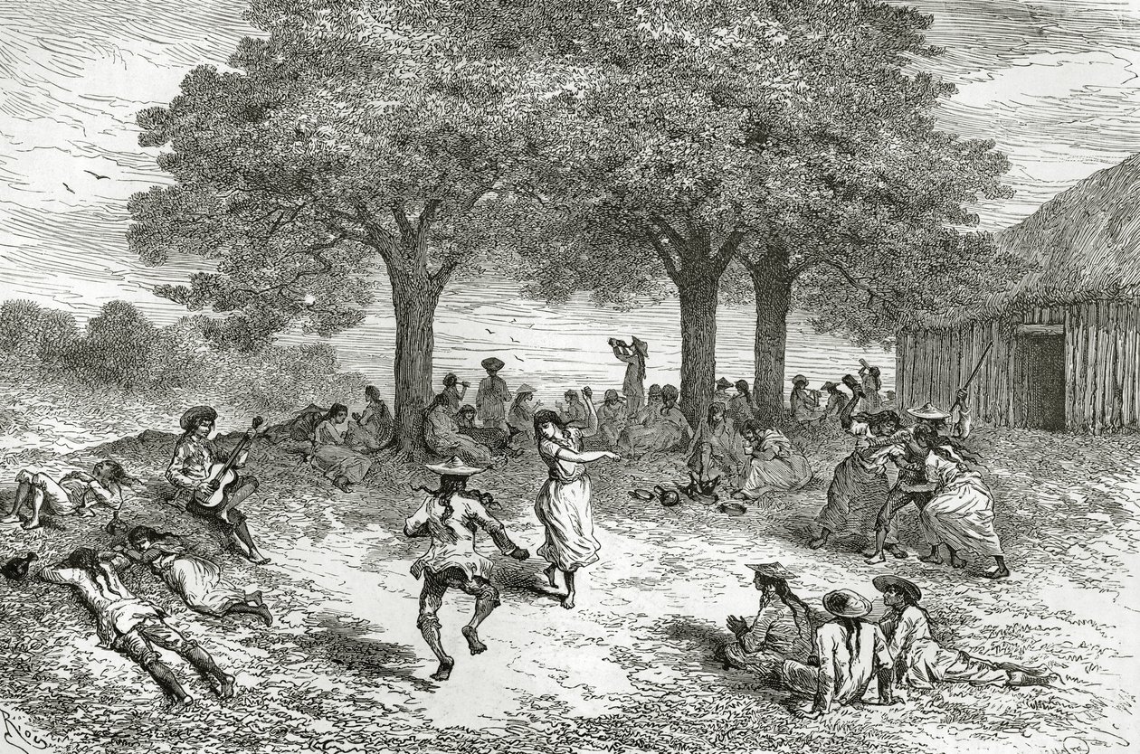 Ernte von Coca, Peru, Illustration aus der Zeitschrift Le Tour du Monde, 1877 von French School