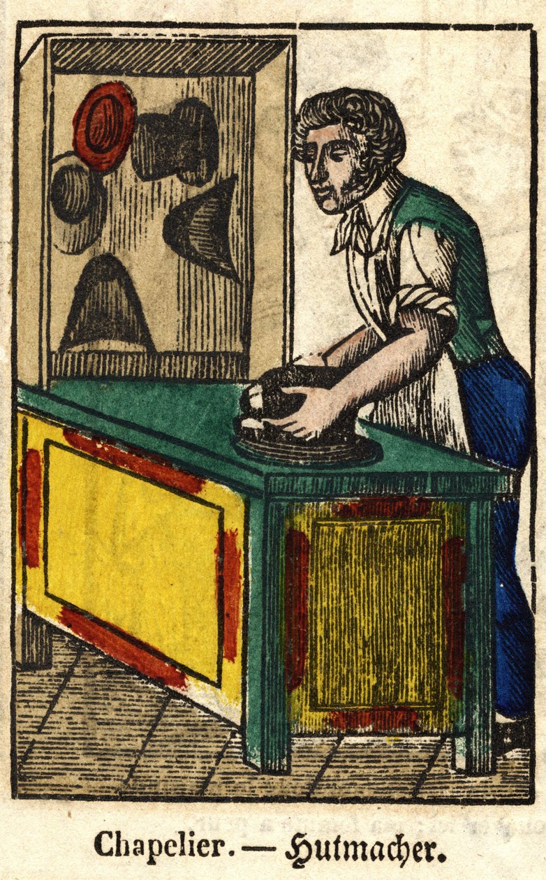Hutmacher; Serie über Berufe, Bild von Epinal aus dem 19. Jahrhundert von French School
