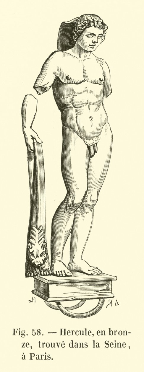 Herkules, in Bronze, gefunden in der Seine, Paris (Gravur) von French School