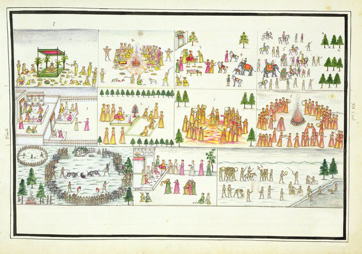Hindu-Feste einschließlich Dasehra, Diwali und Holi aus dem Gentil-Album, veröffentlicht 1774 von French School