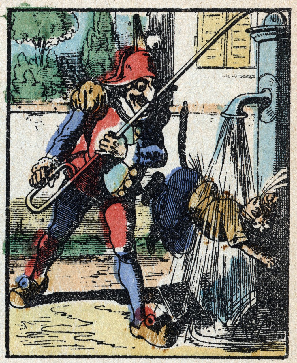 Geschichte von Dr. Pulcinella (Polichinelle). Holzstich von Imaging Pellerin - Epinal, späte 19. Jahrhundert. von French School